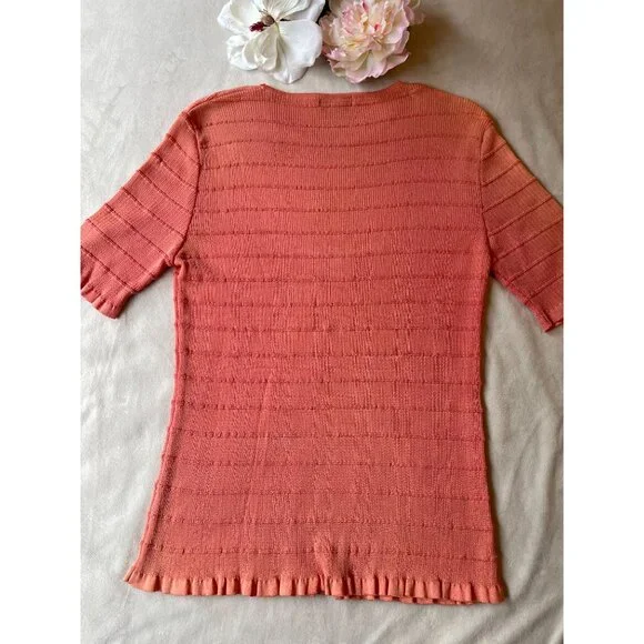 Burberry London Womens Ribbed Knit Top Size 48 Orange Y2K Cottagecore Classiccor - Picture 2 of 9